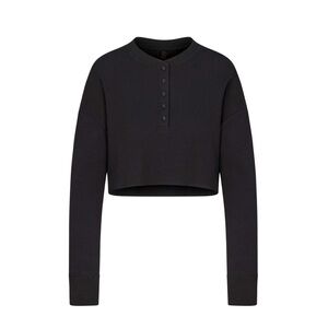 SKIMS XS Cropped Henley Waffle Knit Long Sleeve Top NWOT